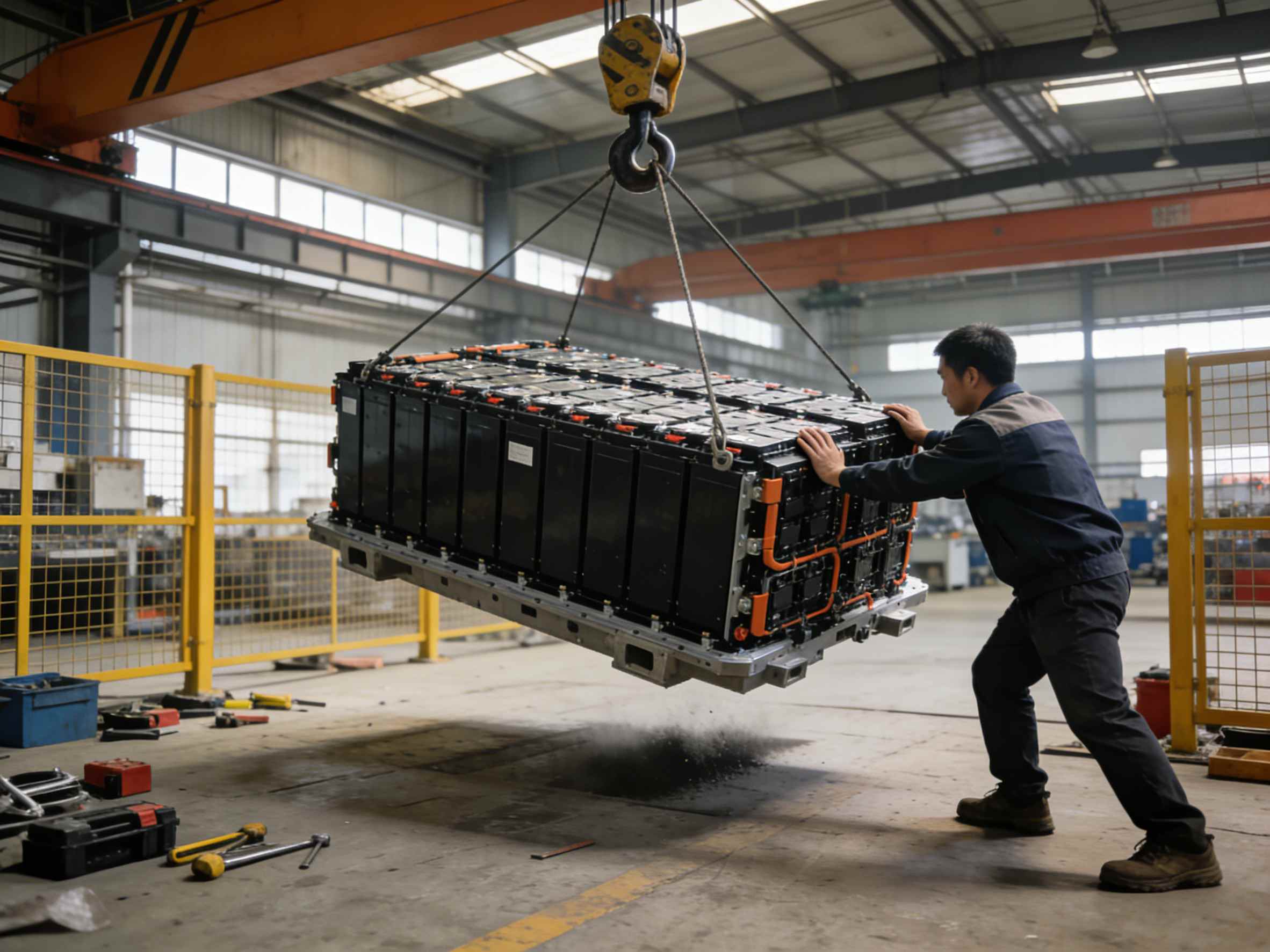 A scene of traditional battery pack disassembly