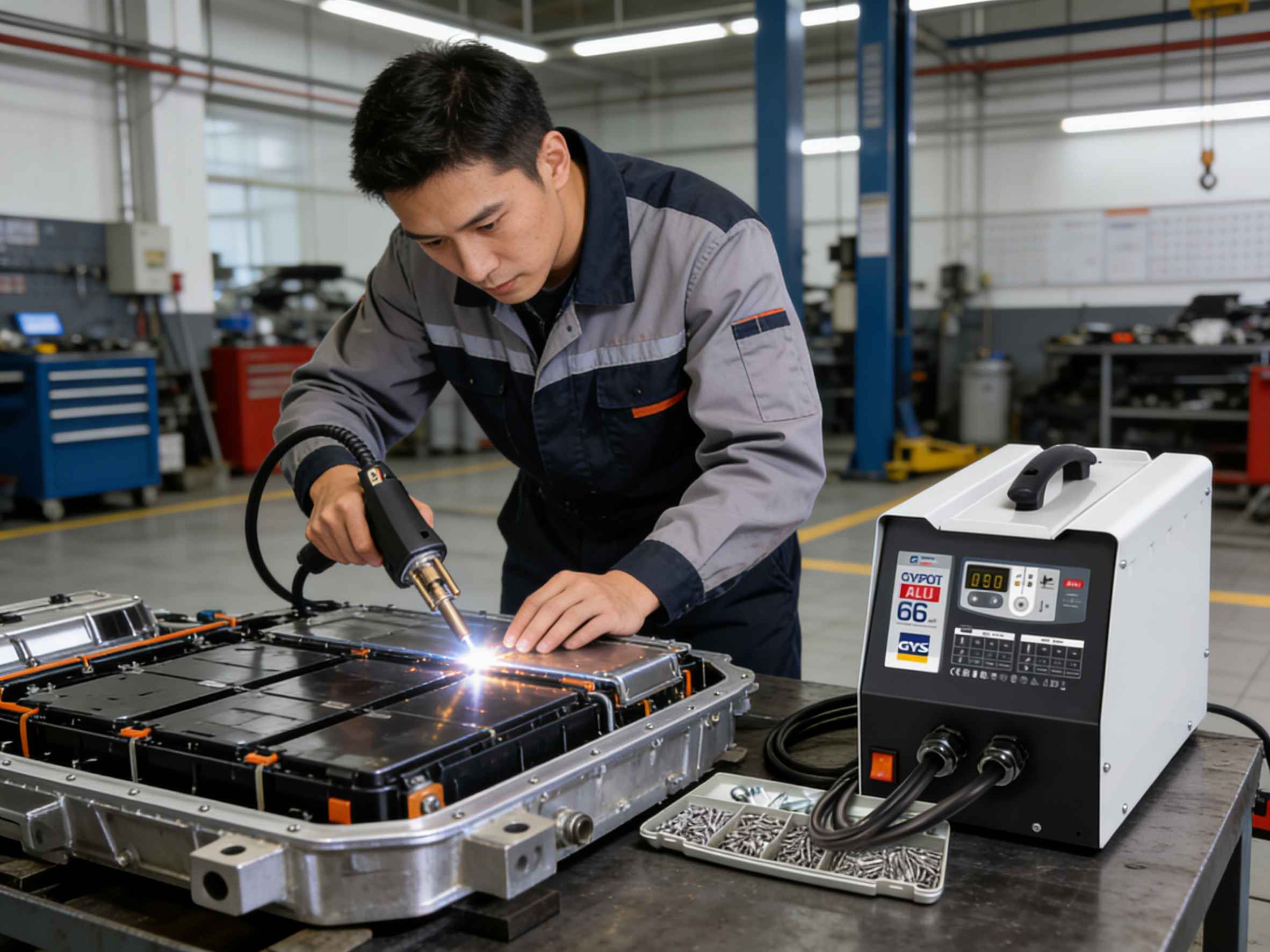 Illustration of on-site repair of power battery casing