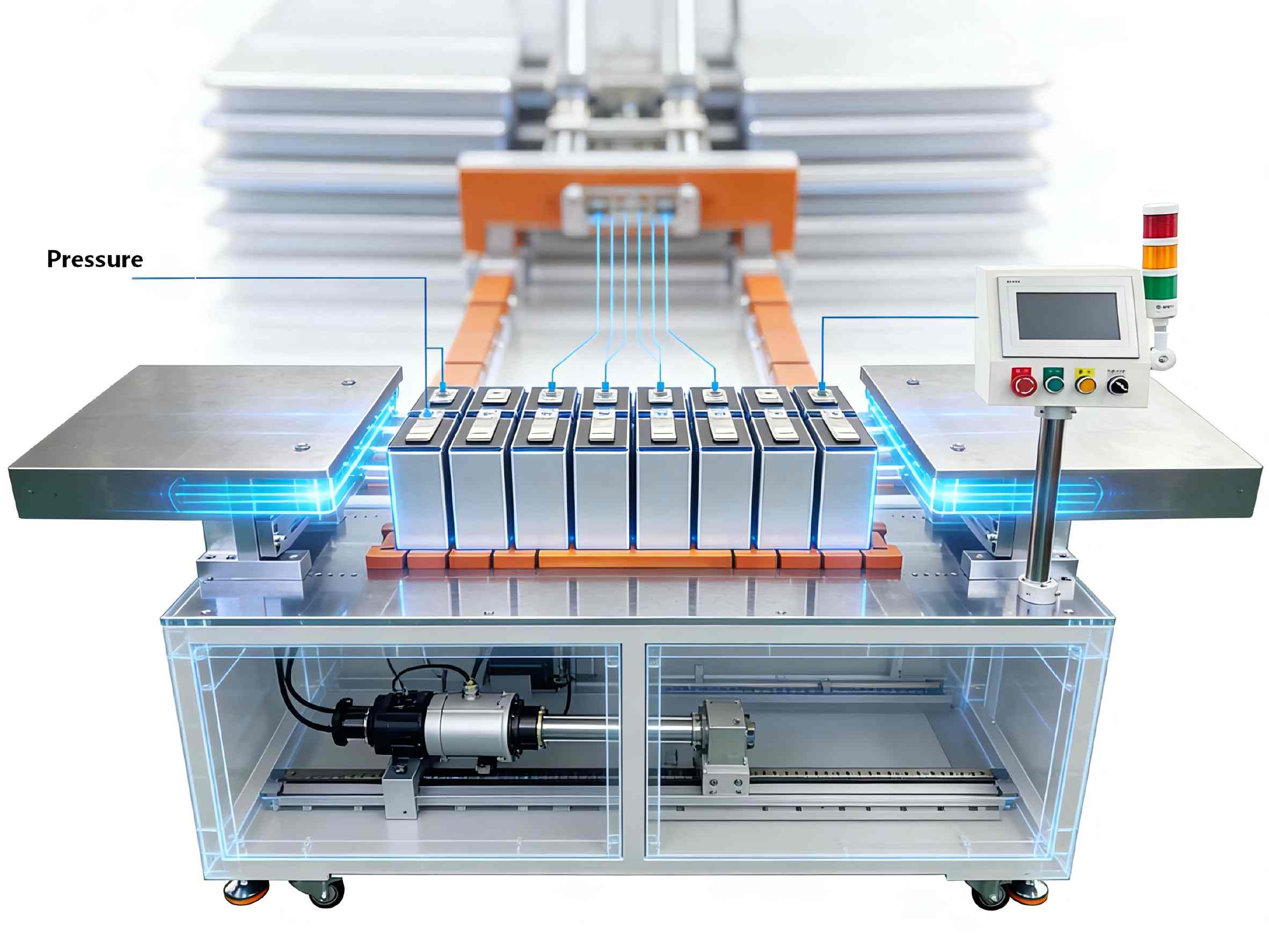 Schematic diagram of the effect of CNC battery cell stacking and extrusion machine